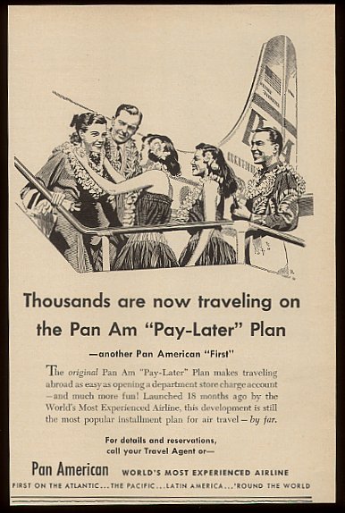 1955 A Pan American ad promoting travel to Hawaii.